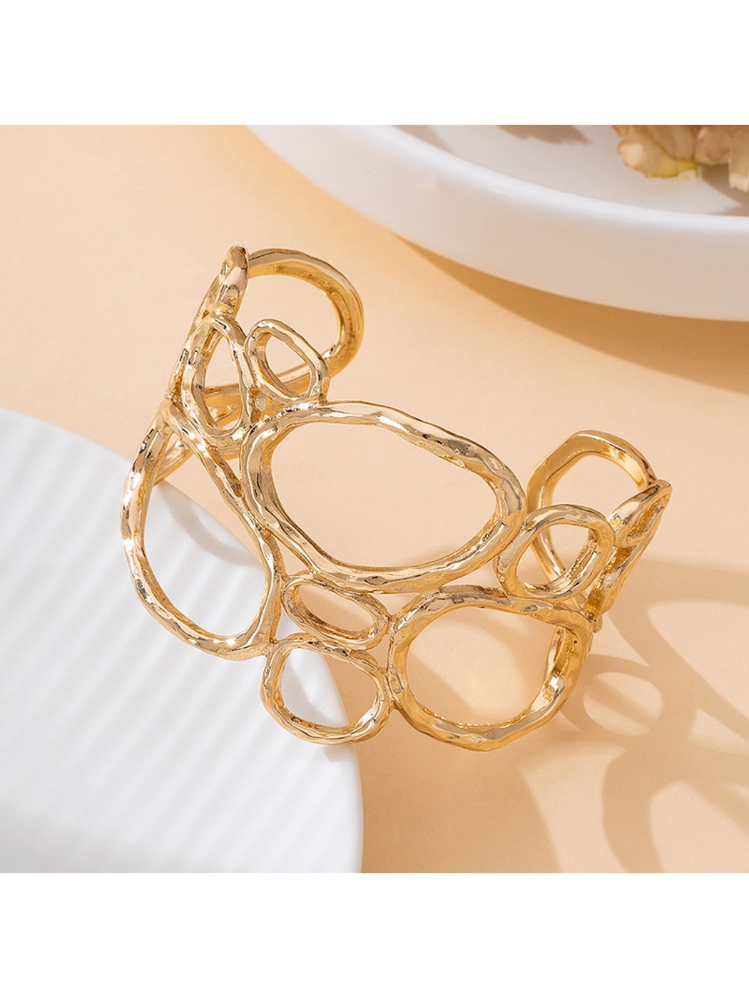 Lovra - Gold Geometric Irregular Open Cuff Bracelet