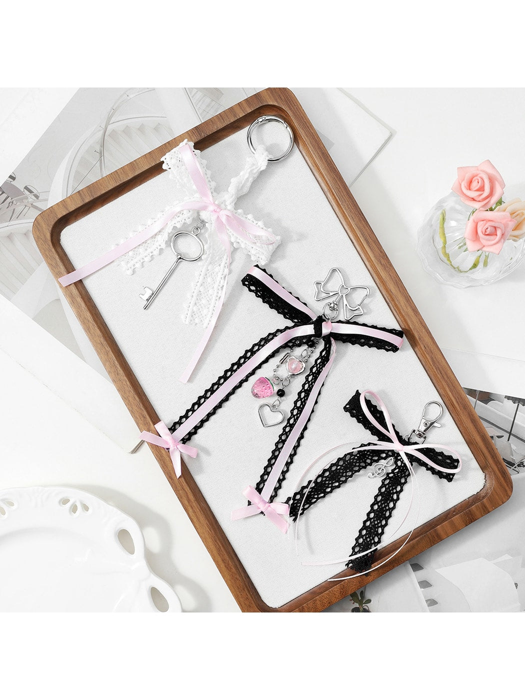 Keypus - Sweet Lace Ribbon Bow Key Ring Accessory Keychain