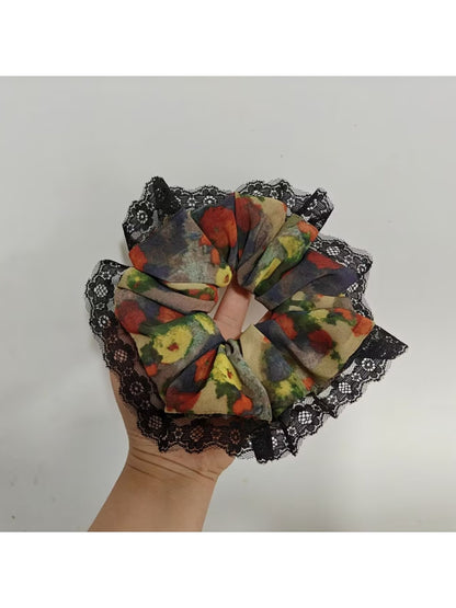 Gifty - Vintage Floral Print Mesh Fabric Scrunchie