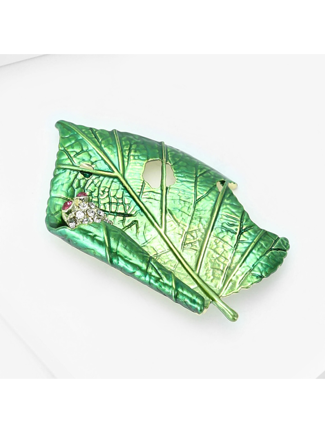 Brovia - Green Leaf Rhinestone Alloy Fashion Brooch