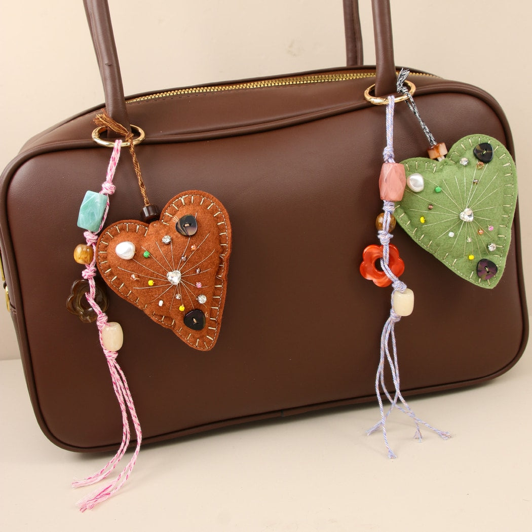 Keypus - Retro Textured Heart Bag Charm Keychain