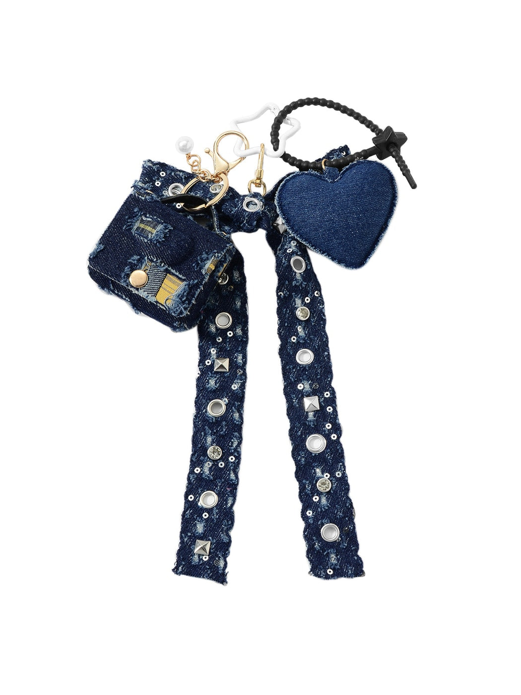 Keypus - Y2K Bow Plaid Heart Studded Bag Charm Keychain