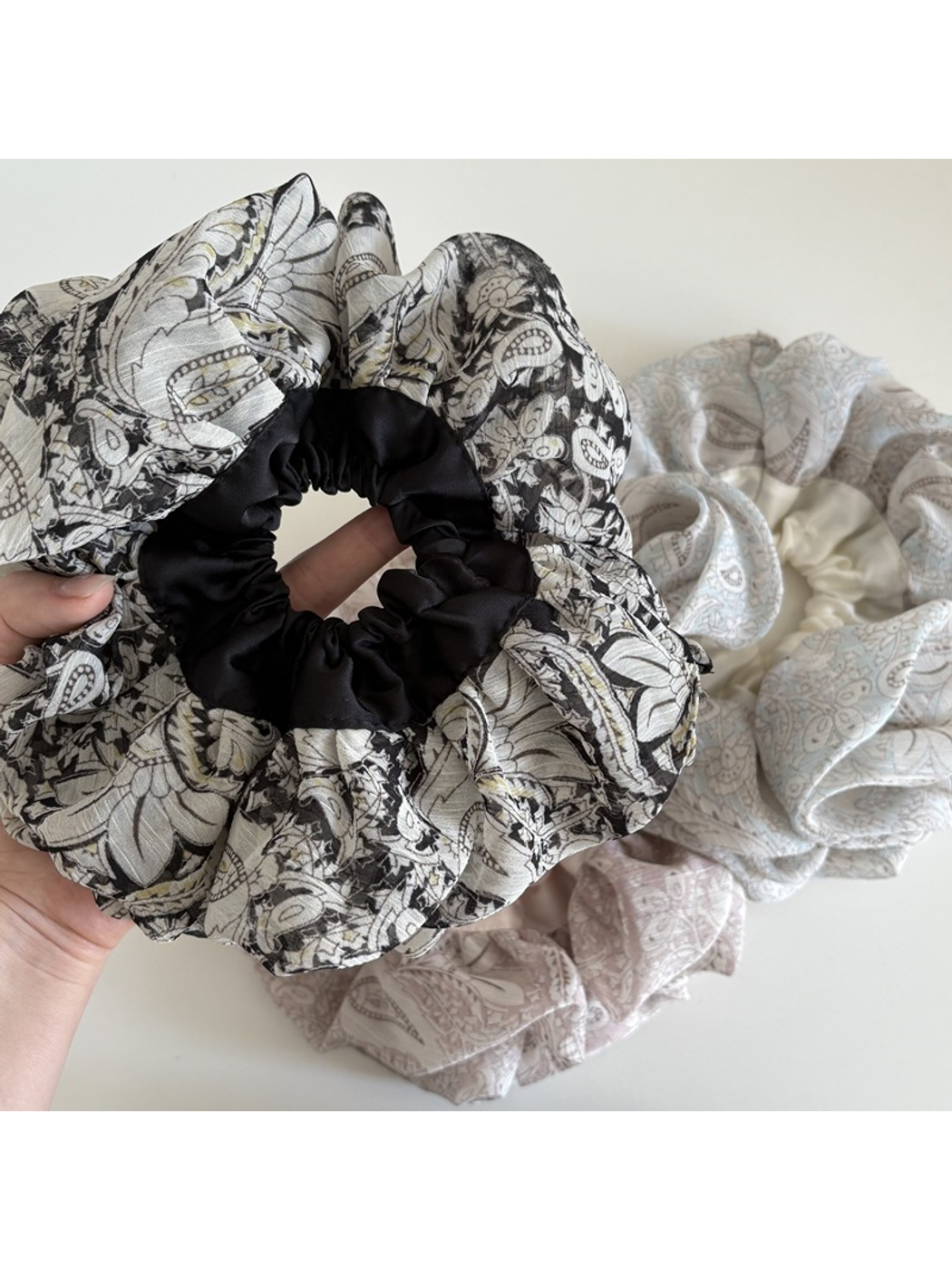 Gifty - Ruffled Layered Satin Spliced Hair Scrunchie