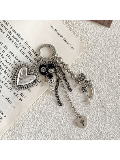 Keypus - Heart and Cross Alloy Bag Charm Keychain
