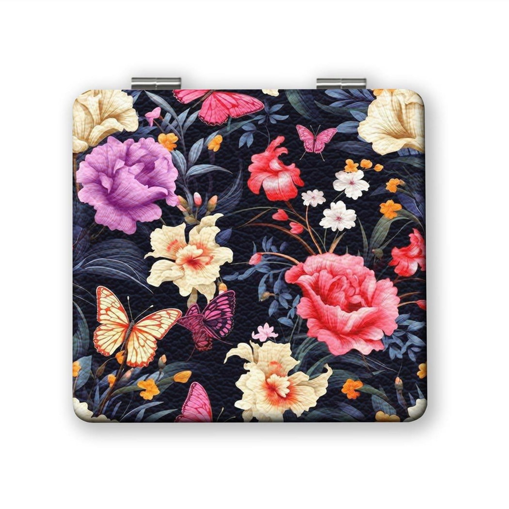 Mirroray - Floral PU Folding Touch-Up Makeup Mirror