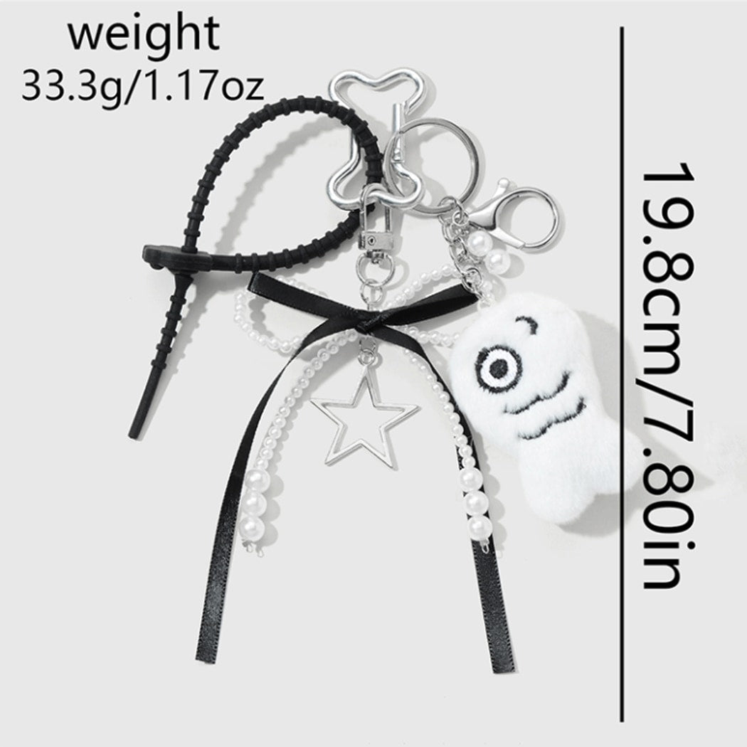 Keypus - Lace Bow Plush Bone Shape Keychain