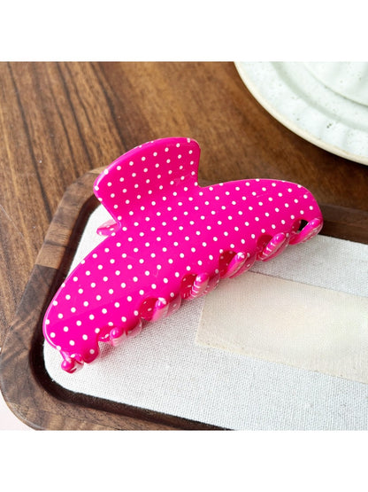 Beau Candy Polka Dot acetate claw clip open showing metal spring mechanism