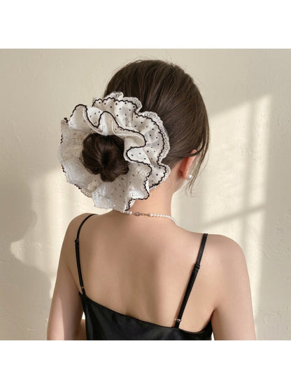 Gifty - Polka Dot Lace Trim Round Scrunchie