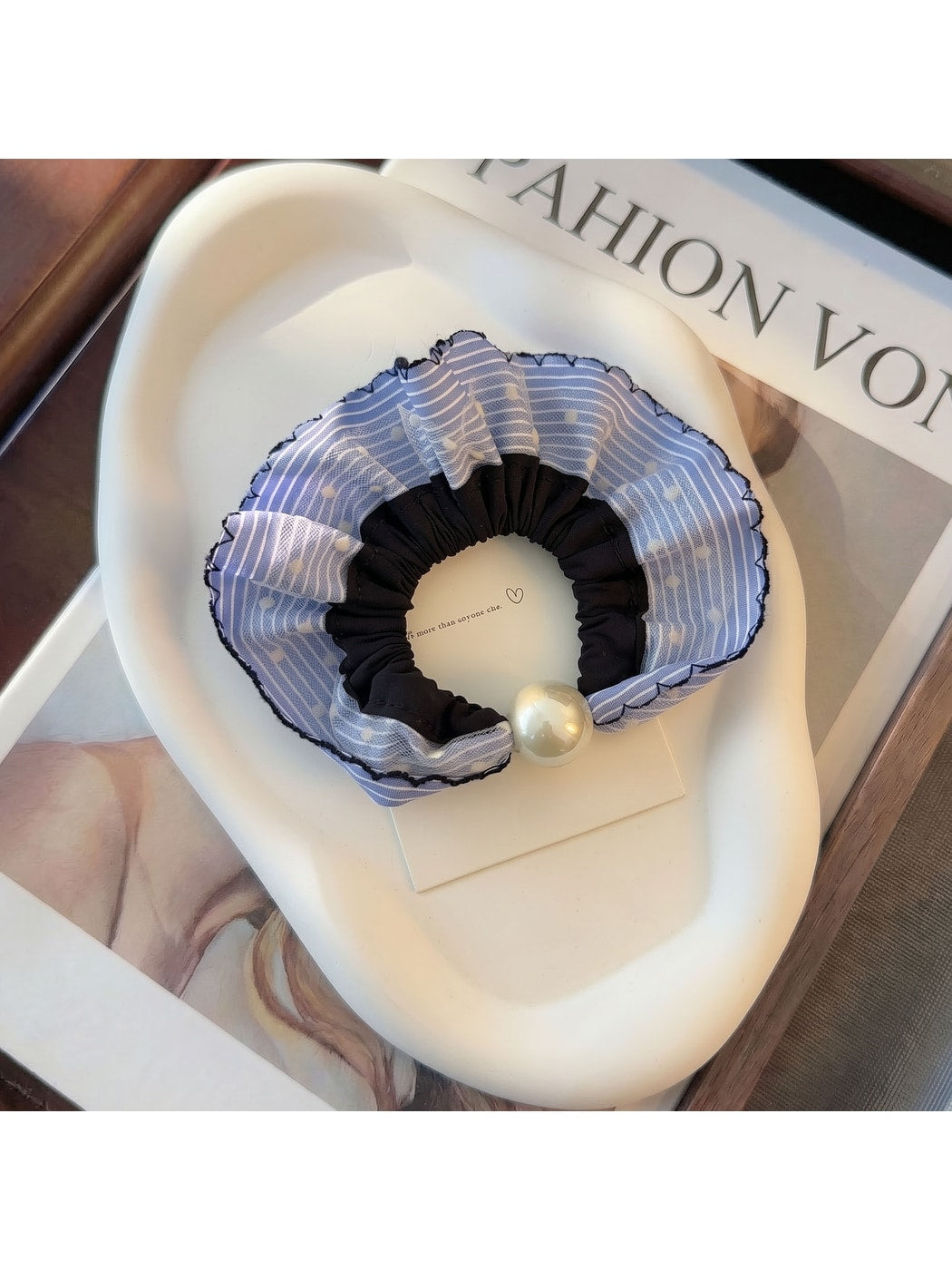 Gifty - Blue Plaid Polka Dot Fabric Scrunchie