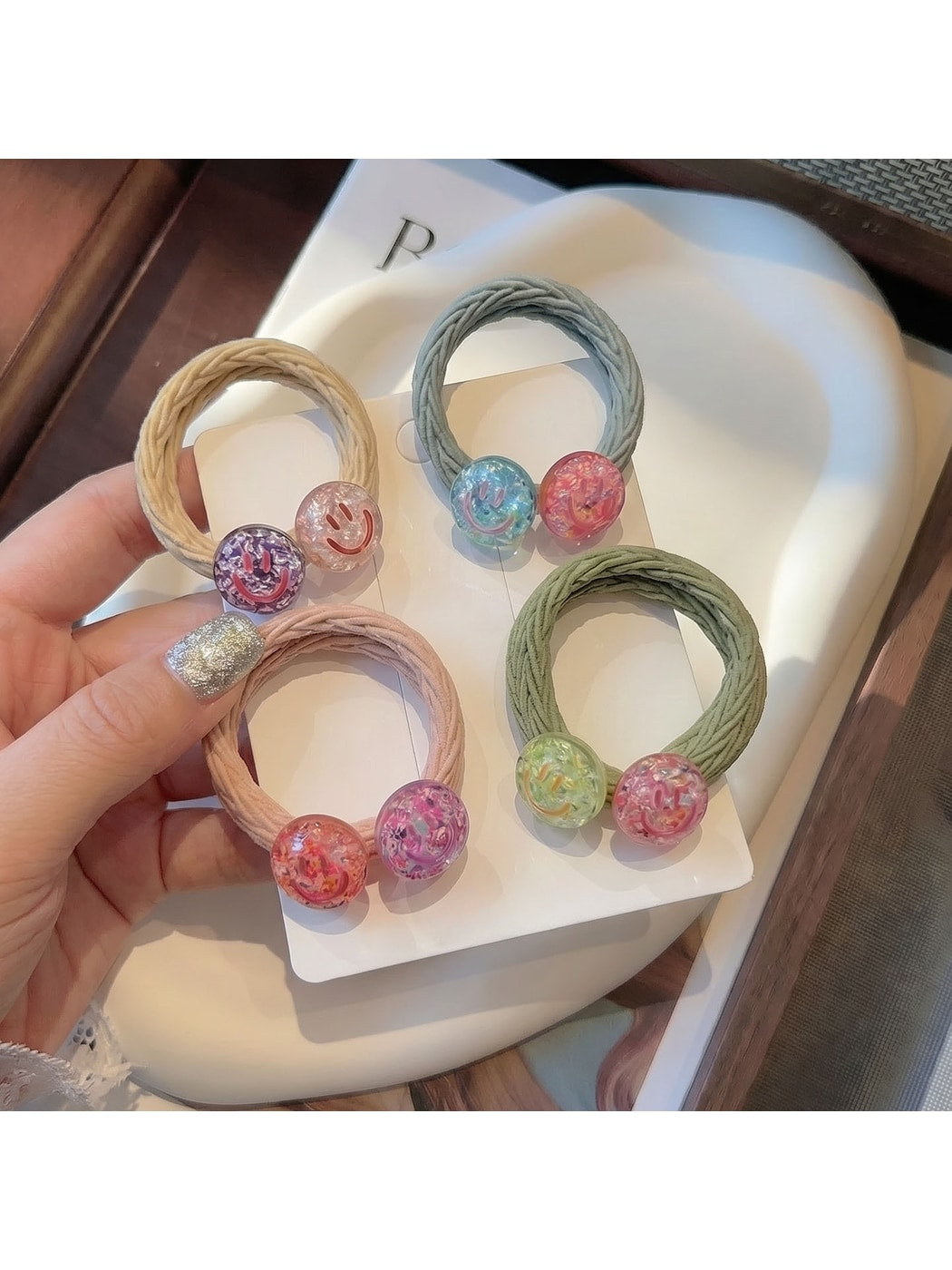 Gifty - Smiley Face Woven Elastic Textured Hair Tie