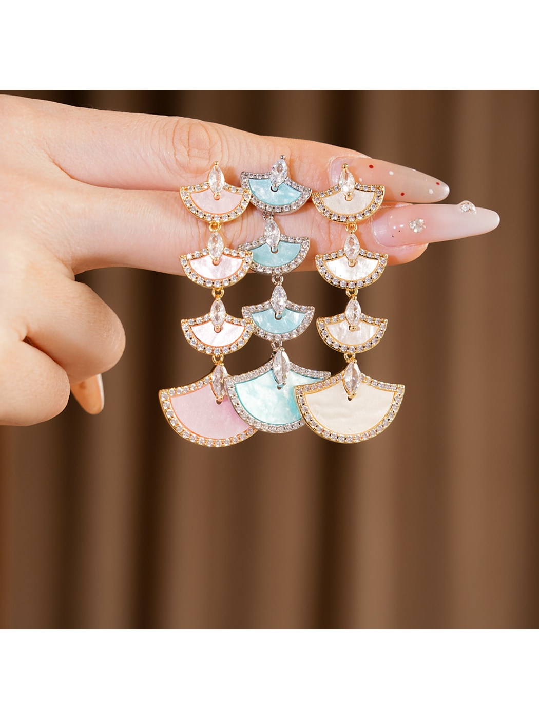 Earedge - Vintage Fan Tassel Synthetic Zircon Inlay Earrings