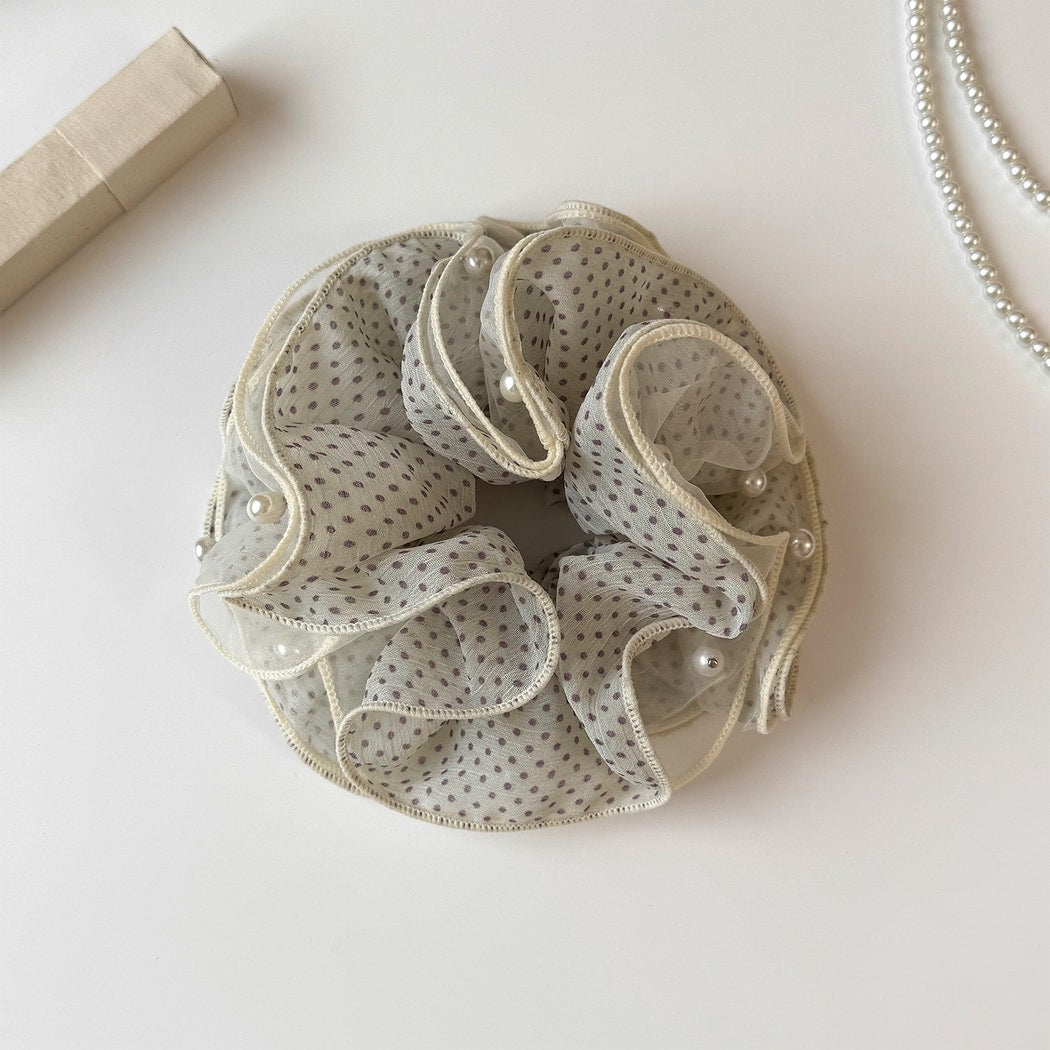 Gifty - Polka Dot Mesh Ruffled High Elastic Scrunchie