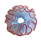 Side view of blue tulle scrunchie with red trim