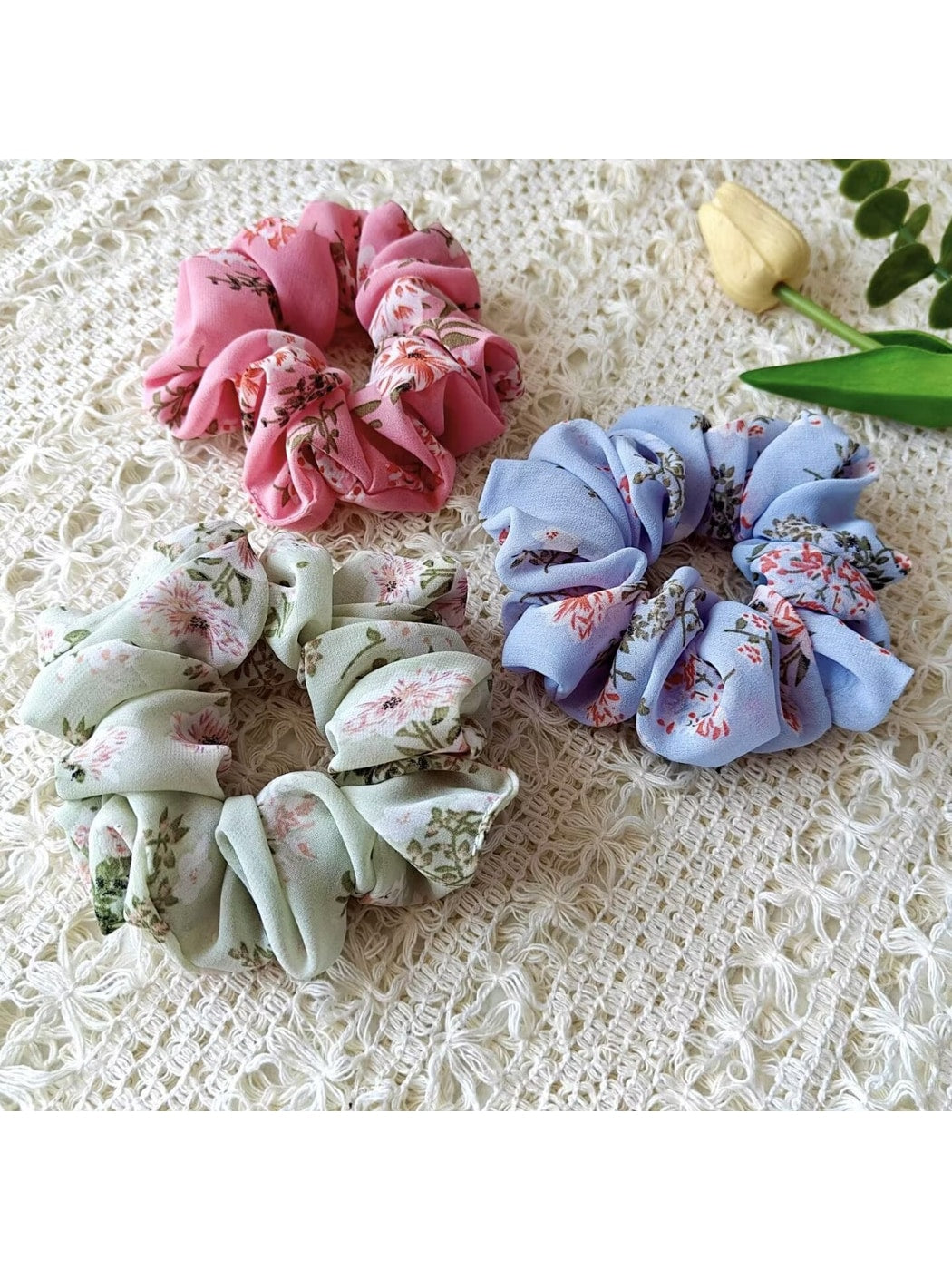 Gifty - Sweet Floral Print Mesh Scrunchie