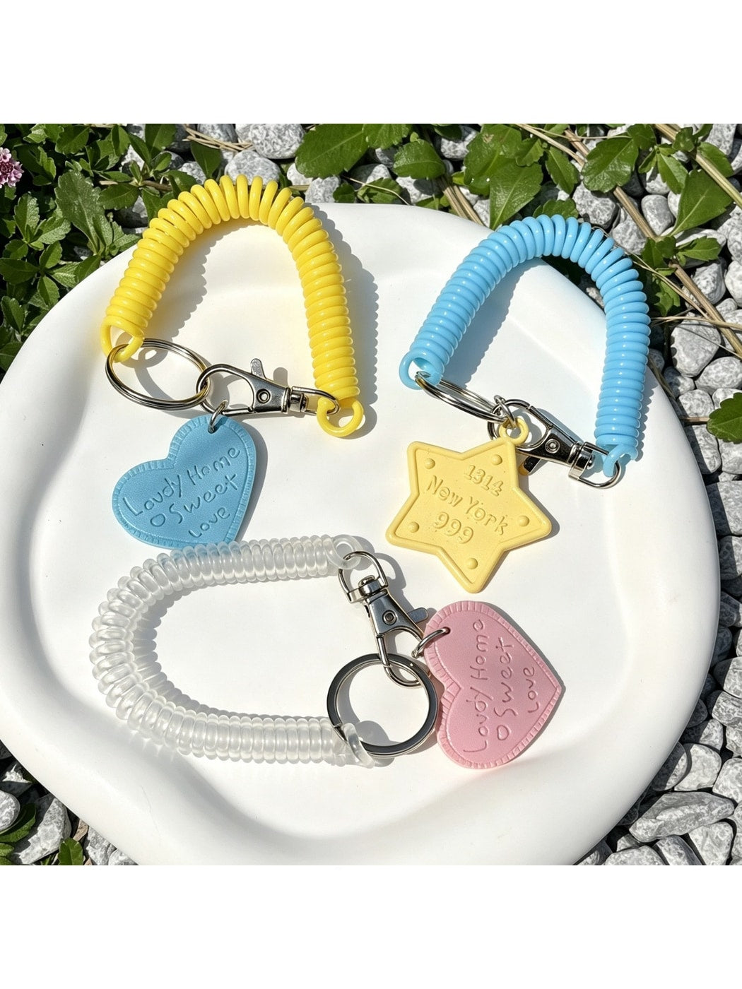 Keypus - Acrylic Spring Cord Heart and Star Keychain