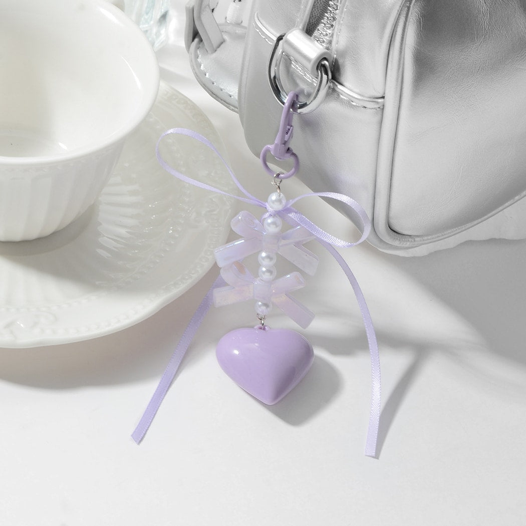 Keypus - Glossy Heart and Ribbon Bow Pendant Keychain