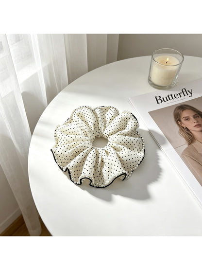 Gifty - Polka Dot Beaded Ruffle Polyester Scrunchie
