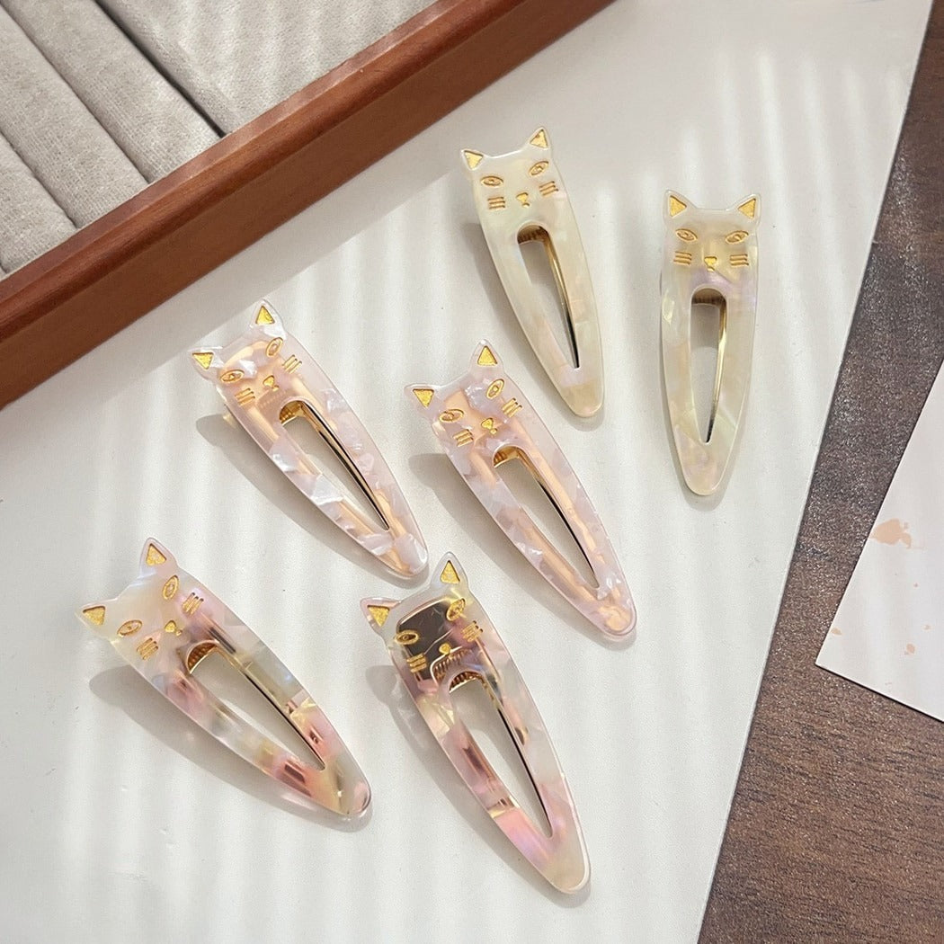 Beau - Glossy Printed Cat Detail Hair Clip Set