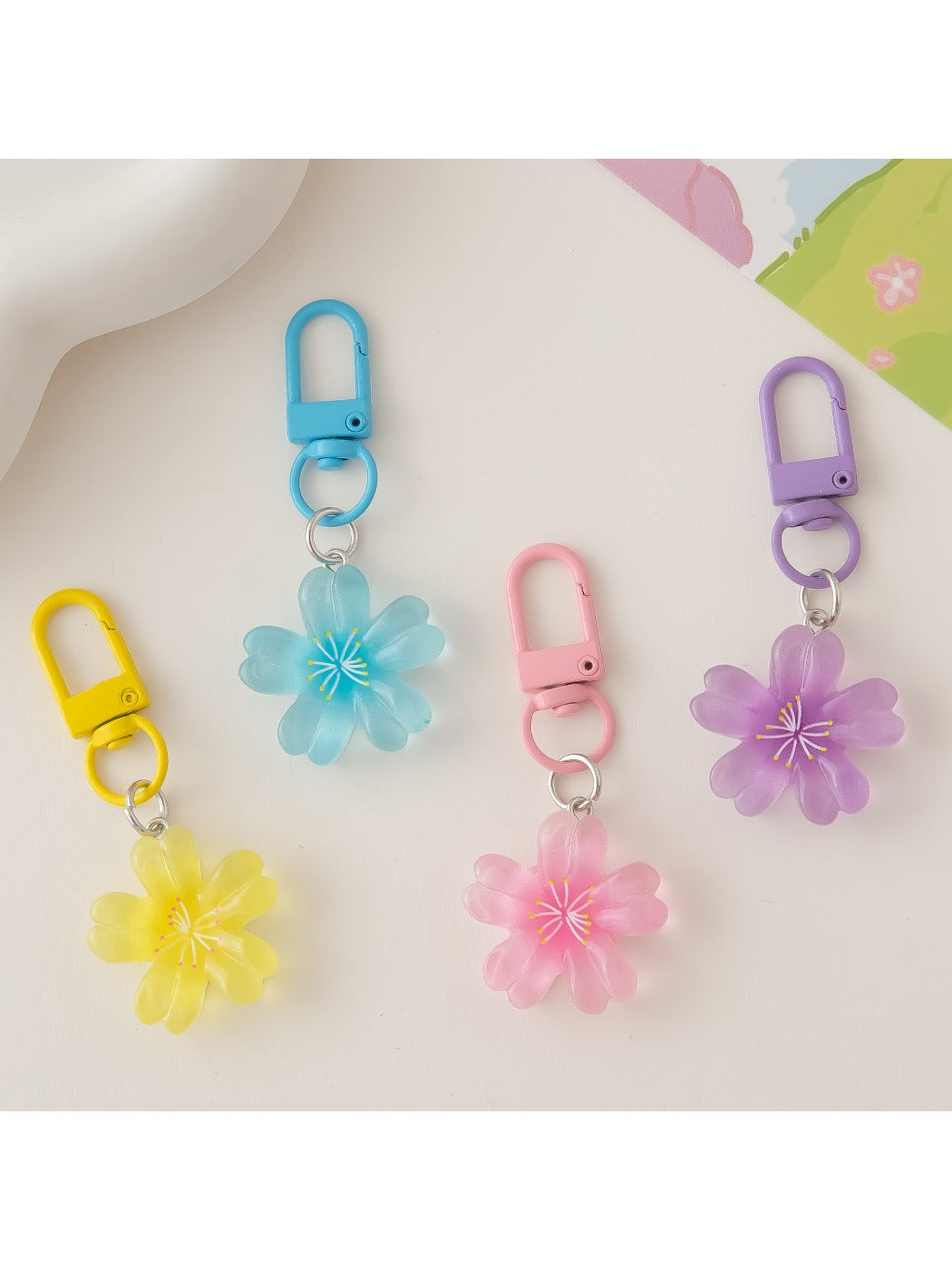 Keypus - Cute Solid Color Cherry Blossom Keychain