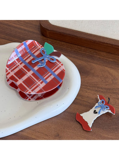 Beau - Vintage Red White Checkered Apple Hair Clip