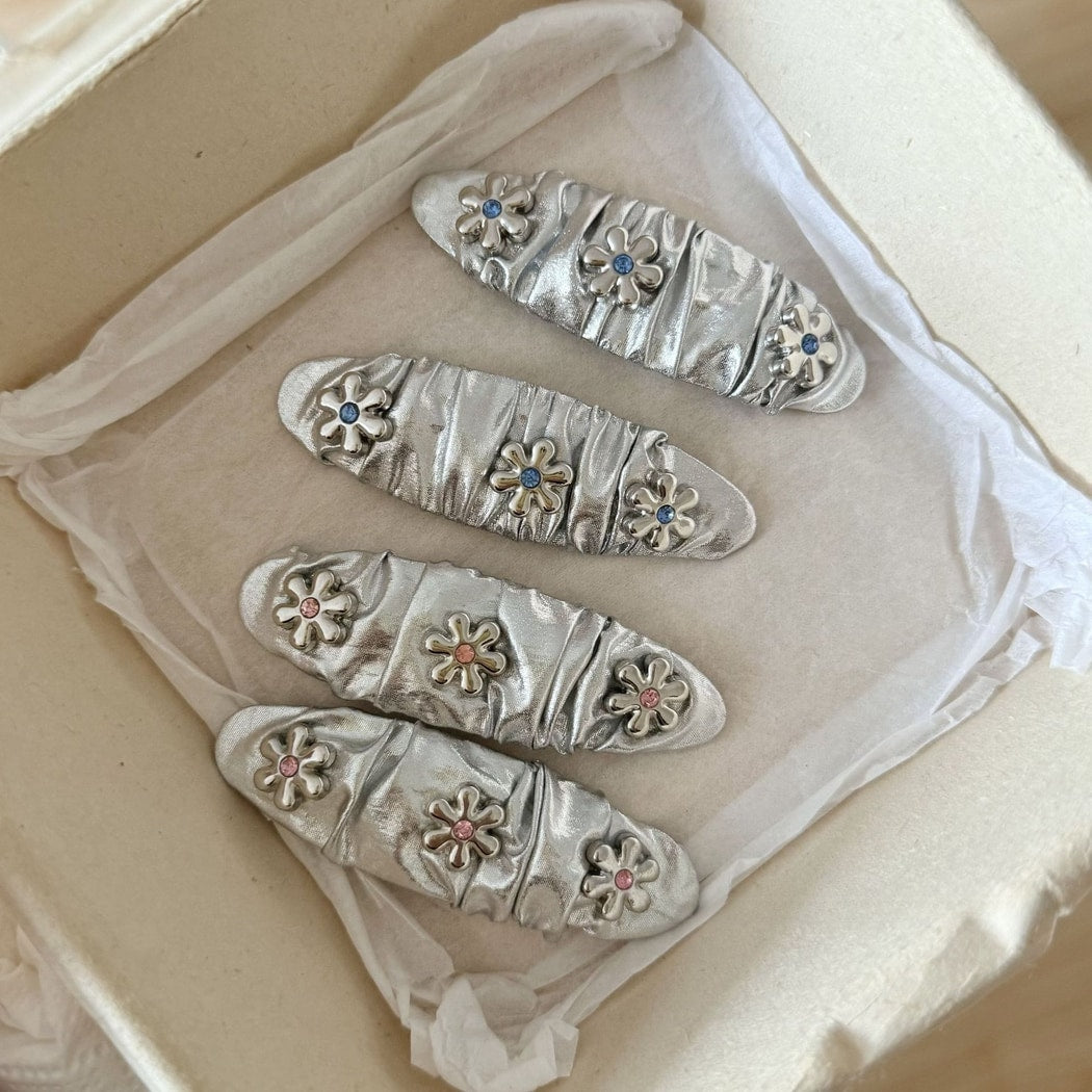 Beau - Sweet Floral Ruched Silver Finish Hair Clip
