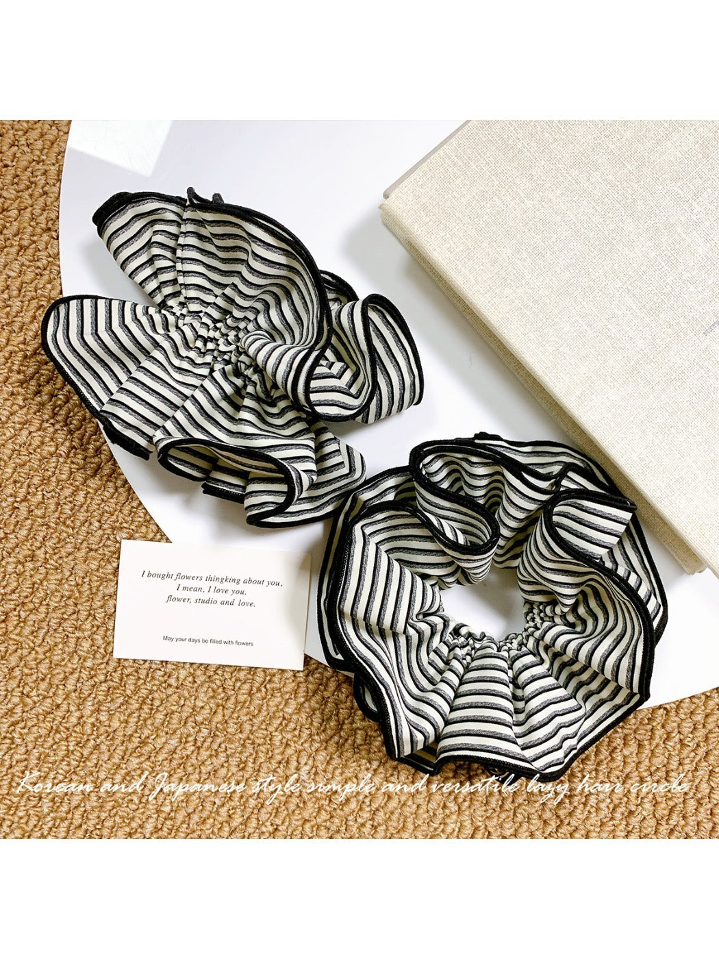 Gifty - Elegant Grey Striped  Scrunchies