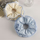 Gifty classy double layer scrunchie in soft beige fabric on white background