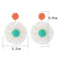 Side view of raffia sunflower earring showing woven texture and gold-tone stud