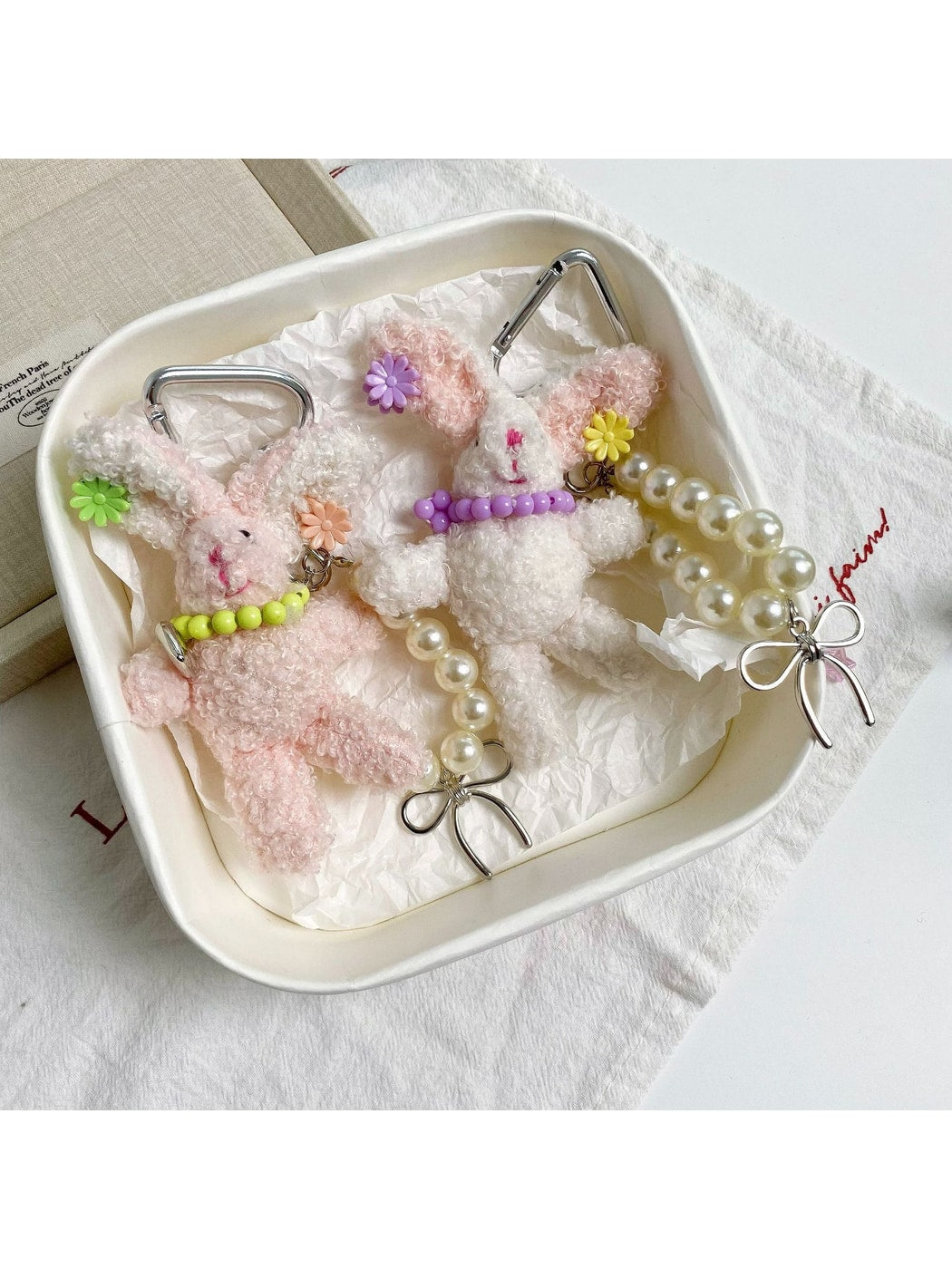 Keypus - Long Ear Plush Rabbit Beaded Bag Charm Keychain