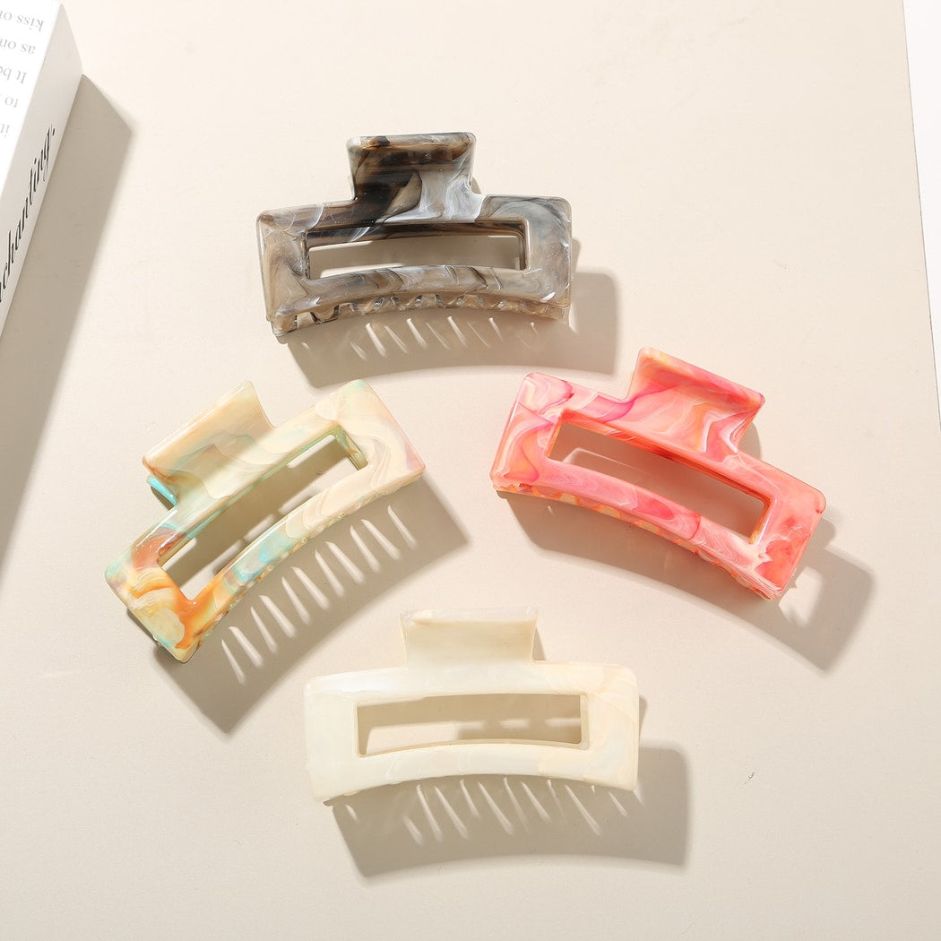 Beau - Marble Pattern Rectangle PS Hair Claw Clip