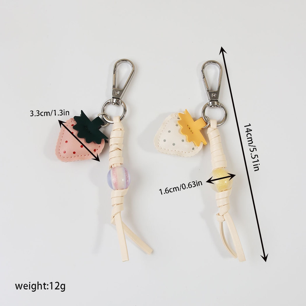 Keypus - Strawberry Beaded PU Bag Charm Keychain