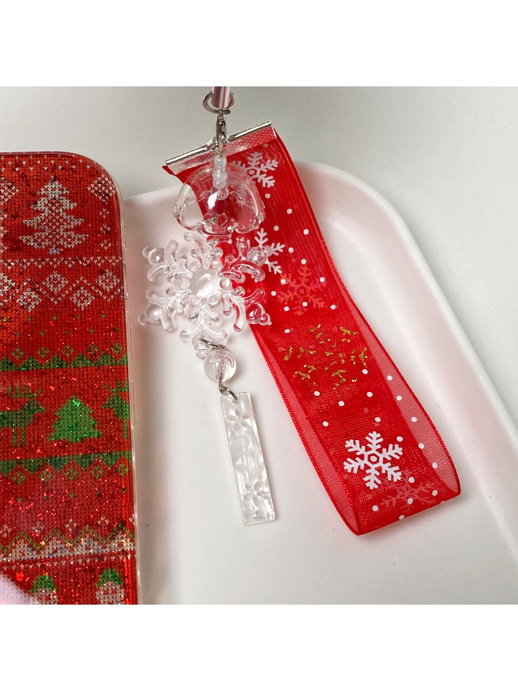 Keypus - Christmas Snowflake Ribbon Bag Charm Keychain