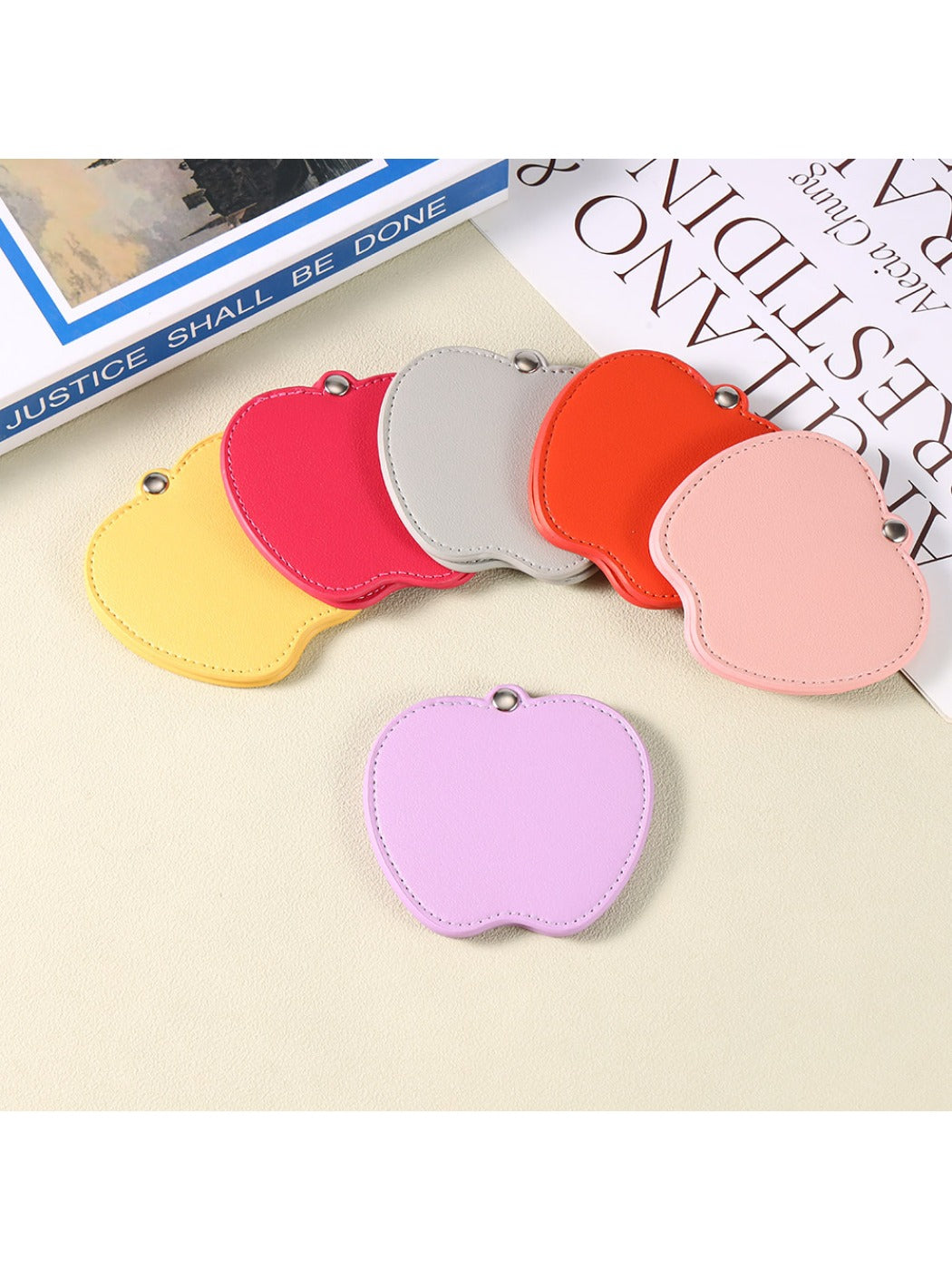 Mirroray - Apple Shaped Leather Makeup Mirror Rotating