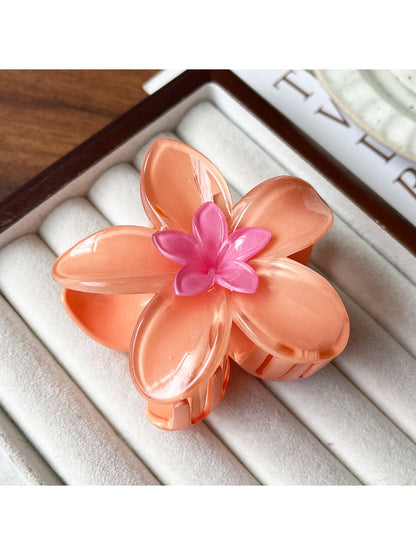 Beau - Glossy Flower Shape Plastic Alloy Claw Clip