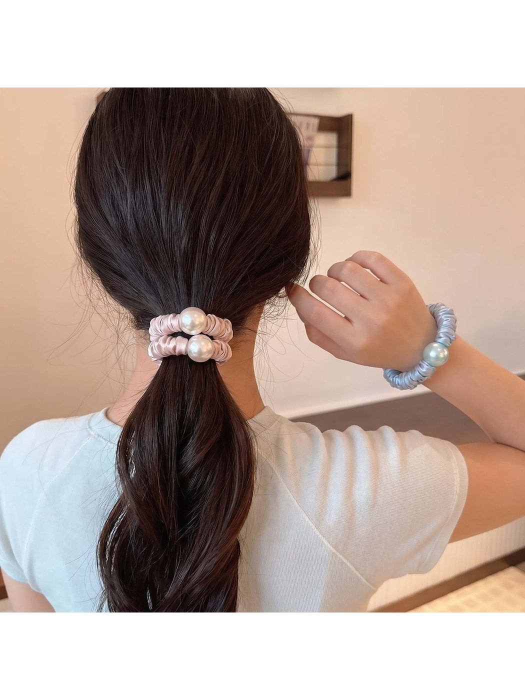 Gifty - Ruched Faux Bead Decorative Hair Tie