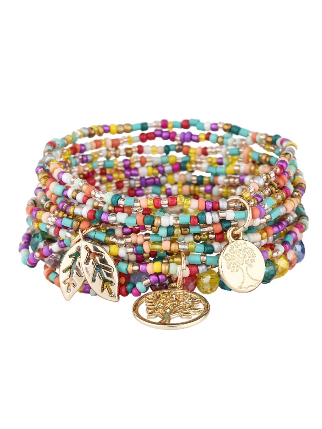 Lovra colorful beaded bracelet coiled to show full circle of beads