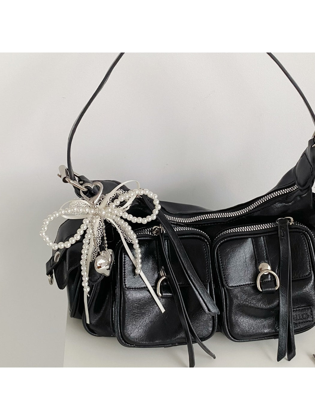 Keypus - Layered Lace Bow Heart Pendant Bag Charm Keychain