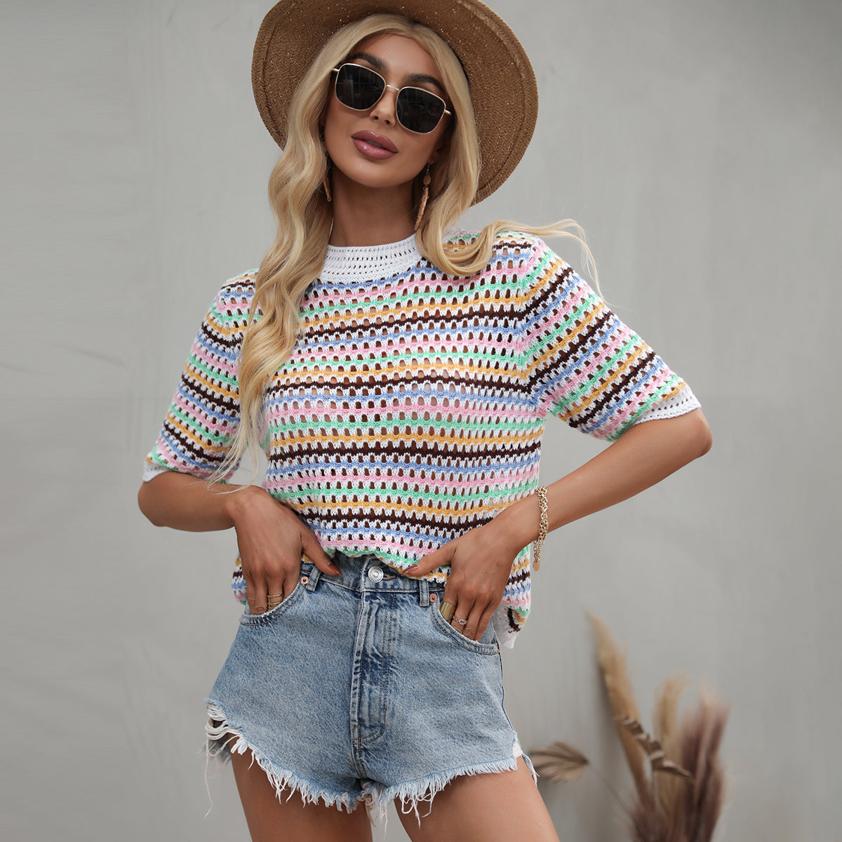 Colorful Striped Patchwork Crochet Top