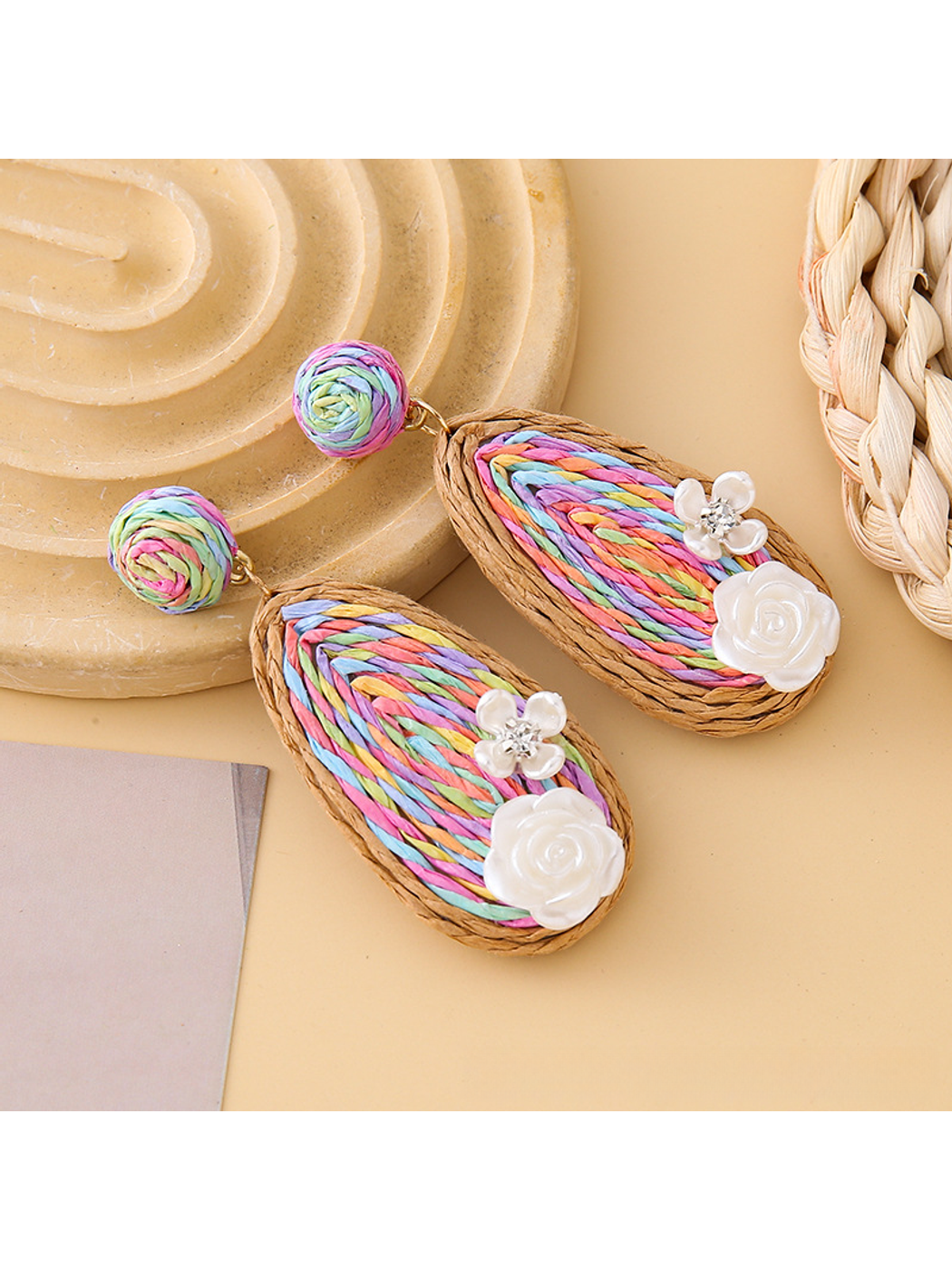 Earedge - Rose Detail Teardrop Dangle Earrings