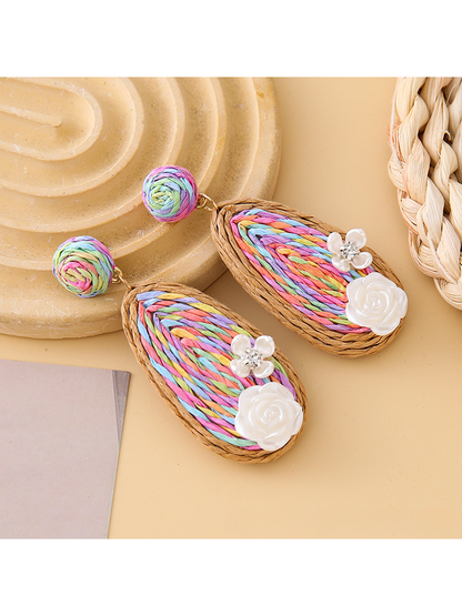 Earedge - Rose Detail Teardrop Dangle Earrings