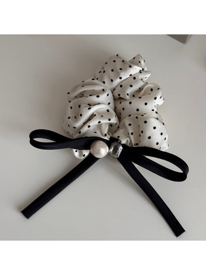 Gifty - Satin Look Ruffled Bow Accent Scrunchie