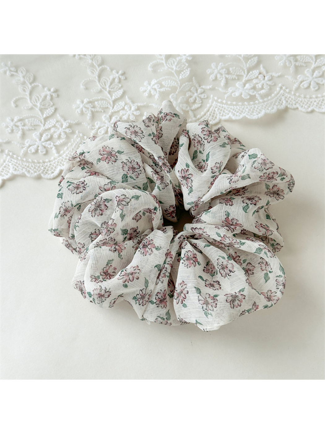 Gifty - High Elastic Floral Gathered Hair Scrunchie