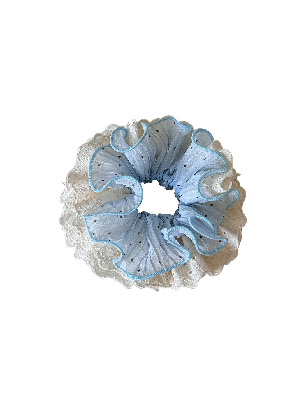 Gifty - Polka Dot Lace Ruffle Trim Polyester Scrunchie