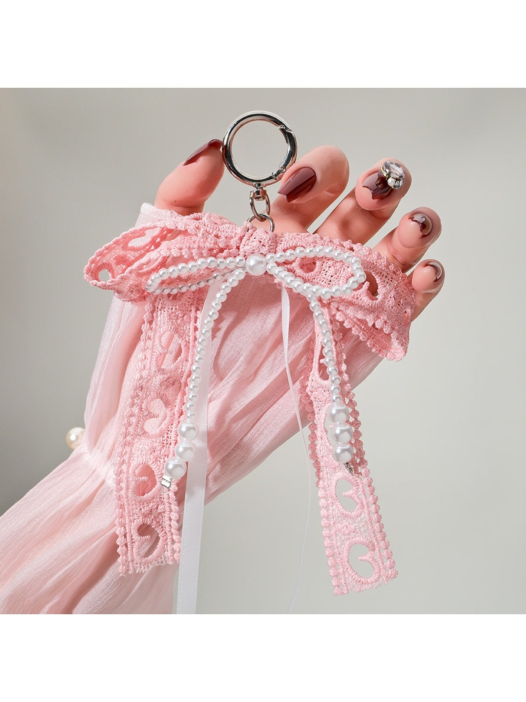 Keypus - Hollow Heart Fabric Bow Bag Charm Keychain
