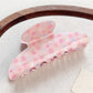 Beau Sweet Pink Floral Print Hair Claw Clip with pink and white flower design