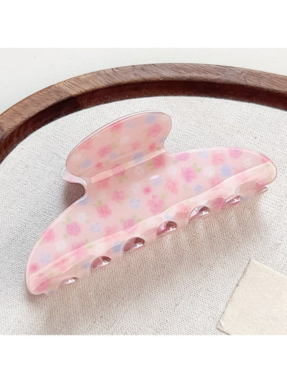 Beau Sweet Pink Floral Print Hair Claw Clip with pink and white flower design