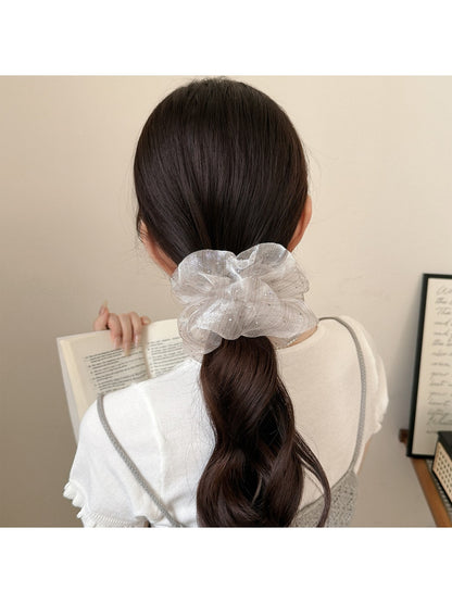 Gifty - Ruffled Mesh Polka Dot High Elastic Scrunchie