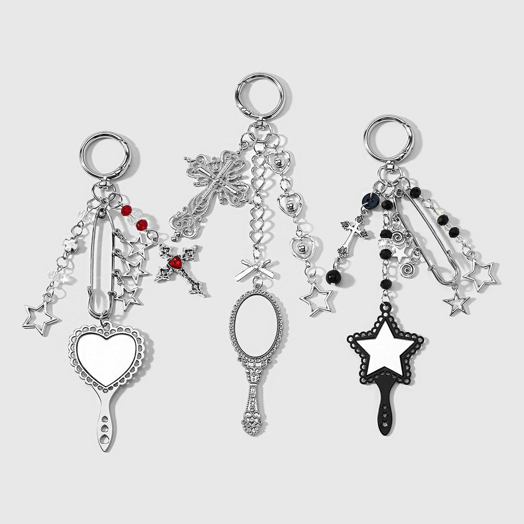 Keypus - Y2K Style Cross and Star Mirror Keychain