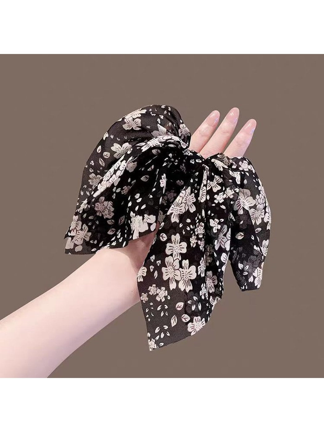 Gifty - Floral Ribbon Bow Polyester Ponytail Scrunchie