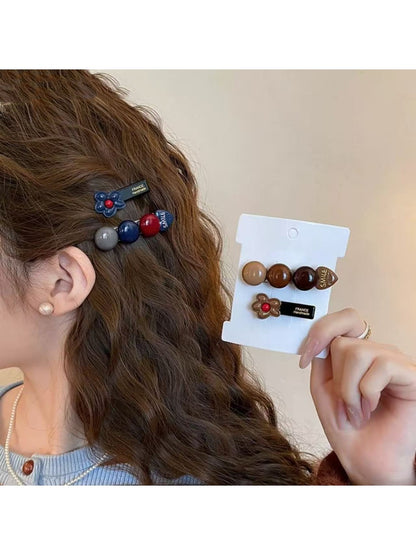 Beau - Color-Blocked Floral Hair Clip Set